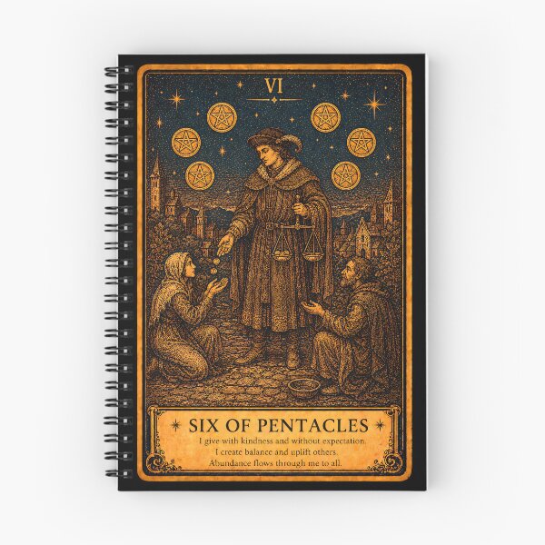 Item preview, Six of Pentacles Tarot Card - Generosity & Abundance Art designed and sold by ArcanaAbsolute.