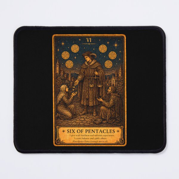 Item preview, Six of Pentacles Tarot Card - Generosity & Abundance Art designed and sold by ArcanaAbsolute.