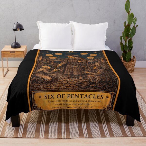 Item preview, Six of Pentacles Tarot Card - Generosity & Abundance Art designed and sold by ArcanaAbsolute.