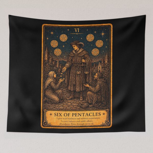 Item preview, Six of Pentacles Tarot Card - Generosity & Abundance Art designed and sold by ArcanaAbsolute.