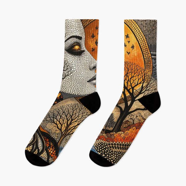 Item preview, Woman and Trees Under Golden Sun – Boho Abstract Nature Art Print designed and sold by Kaleidoscope Print.