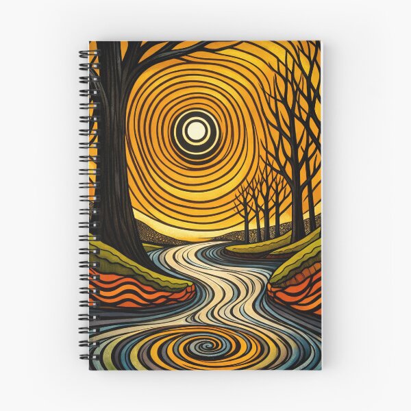Item preview, Abstract Forest River with Golden Sun – Retro Boho Nature Art Print designed and sold by Kaleidoscope Print.