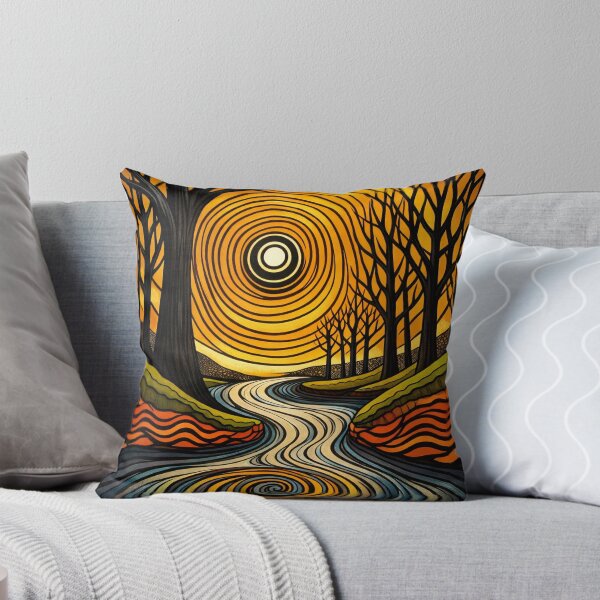 Item preview, Abstract Forest River with Golden Sun – Retro Boho Nature Art Print designed and sold by Kaleidoscope Print.