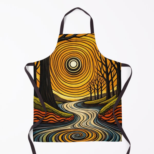 Item preview, Abstract Forest River with Golden Sun – Retro Boho Nature Art Print designed and sold by Kaleidoscope Print.