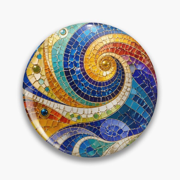 Item preview, Colorful Gaudi Inspired Mosaic Spiral Swirls and Sun Art Print designed and sold by GrinGalore.