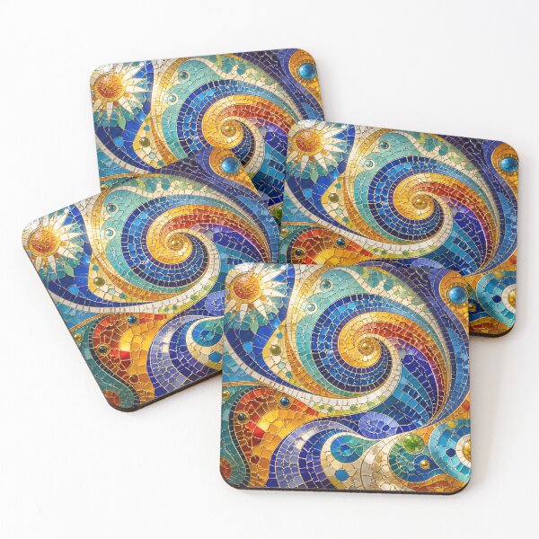 Item preview, Colorful Gaudi Inspired Mosaic Spiral Swirls and Sun Art Print designed and sold by GrinGalore.