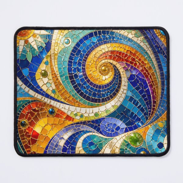 Item preview, Colorful Gaudi Inspired Mosaic Spiral Swirls and Sun Art Print designed and sold by GrinGalore.