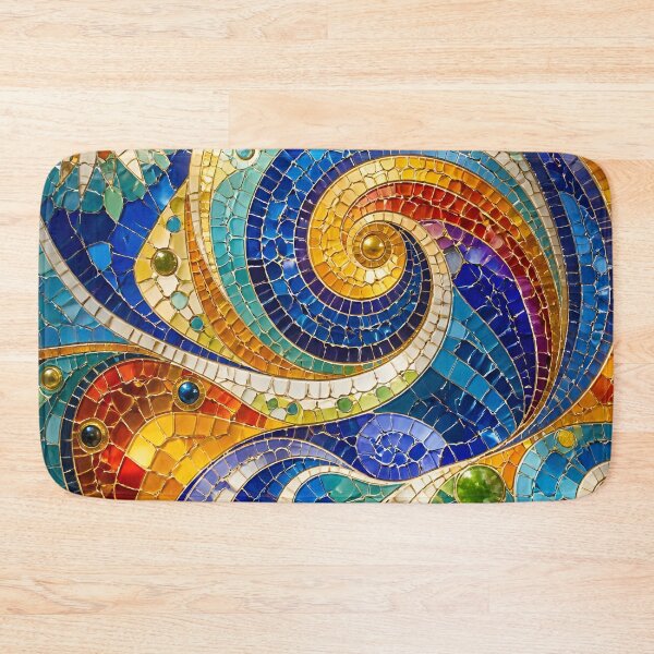 Item preview, Colorful Gaudi Inspired Mosaic Spiral Swirls and Sun Art Print designed and sold by GrinGalore.