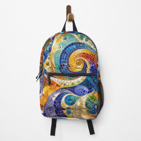 Item preview, Colorful Gaudi Inspired Mosaic Spiral Swirls and Sun Art Print designed and sold by GrinGalore.