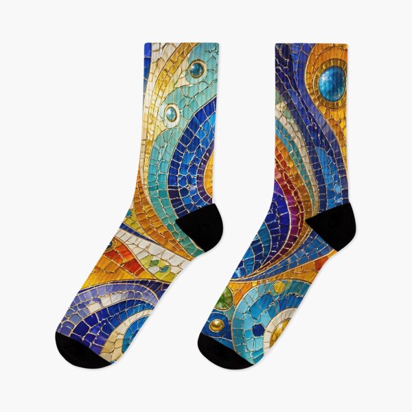 Item preview, Colorful Gaudi Inspired Mosaic Spiral Swirls and Sun Art Print designed and sold by GrinGalore.