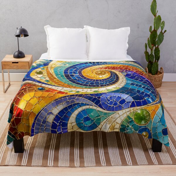 Item preview, Colorful Gaudi Inspired Mosaic Spiral Swirls and Sun Art Print designed and sold by GrinGalore.