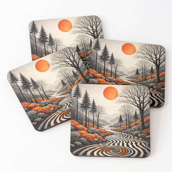Item preview, Orange Sun Over Abstract Mountain Valley – Graphic Nature Landscape Art Print designed and sold by Kaleidoscope Print.