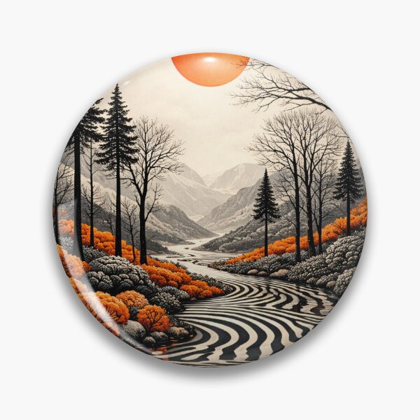 Item preview, Orange Sun Over Abstract Mountain Valley – Graphic Nature Landscape Art Print designed and sold by Kaleidoscope Print.