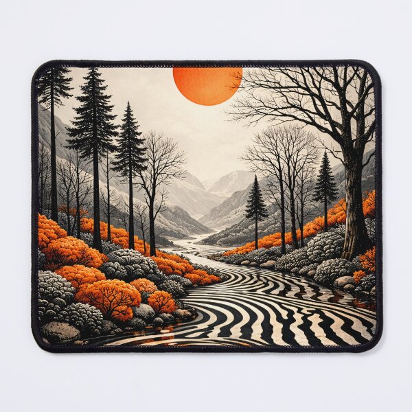 Item preview, Orange Sun Over Abstract Mountain Valley – Graphic Nature Landscape Art Print designed and sold by Kaleidoscope Print.