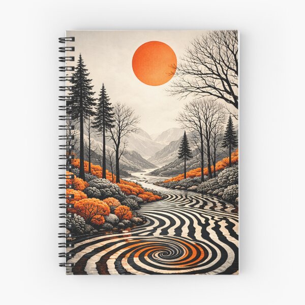 Item preview, Orange Sun Over Abstract Mountain Valley – Graphic Nature Landscape Art Print designed and sold by Kaleidoscope Print.