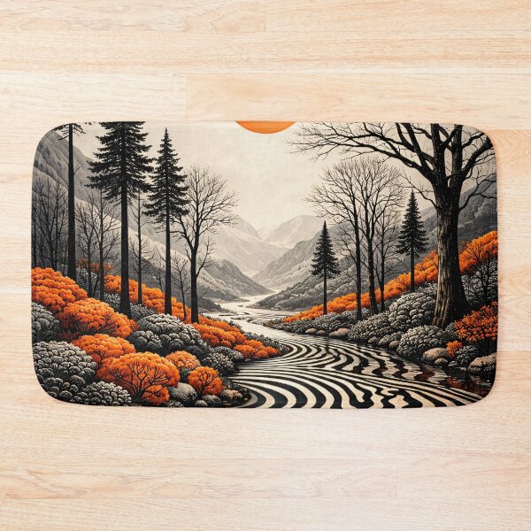 Item preview, Orange Sun Over Abstract Mountain Valley – Graphic Nature Landscape Art Print designed and sold by Kaleidoscope Print.