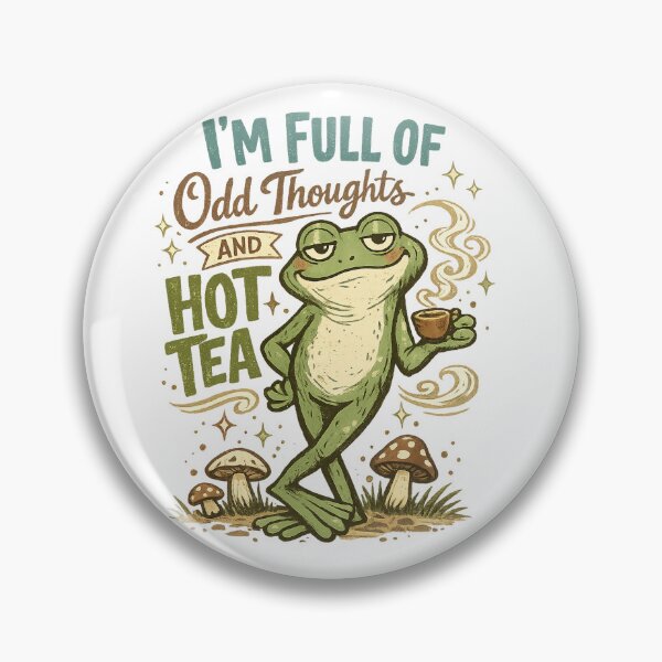 Item preview, I'm Full of Odd Thoughts and Hot Tea Funny Frog Cottagecore Art Design designed and sold by inkoutninja.