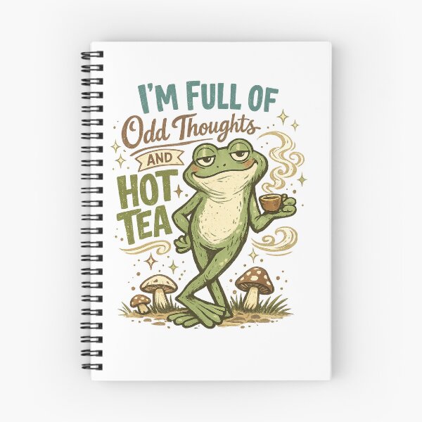 Item preview, I'm Full of Odd Thoughts and Hot Tea Funny Frog Cottagecore Art Design designed and sold by inkoutninja.