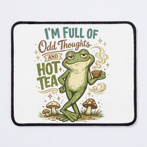 Item preview, I'm Full of Odd Thoughts and Hot Tea Funny Frog Cottagecore Art Design designed and sold by inkoutninja.