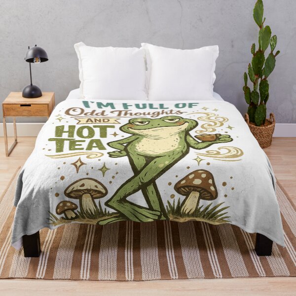Item preview, I'm Full of Odd Thoughts and Hot Tea Funny Frog Cottagecore Art Design designed and sold by inkoutninja.