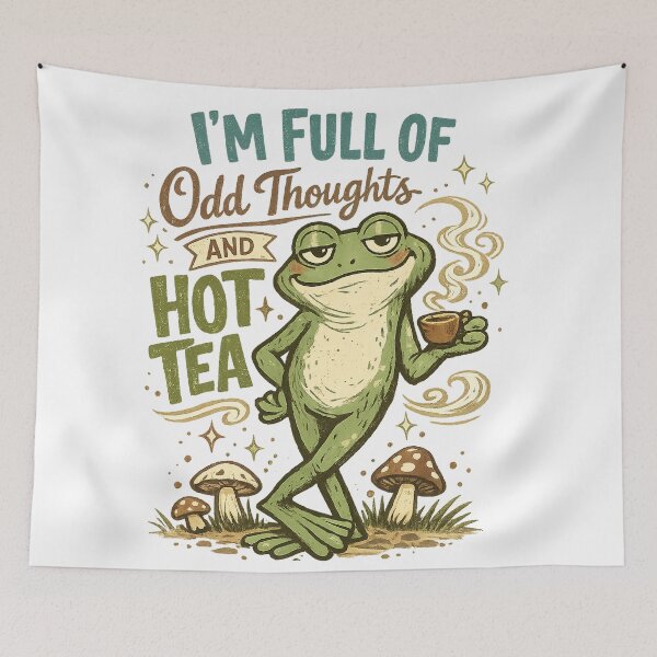 Item preview, I'm Full of Odd Thoughts and Hot Tea Funny Frog Cottagecore Art Design designed and sold by inkoutninja.
