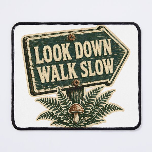 Item preview, Look Down Walk Slow Mushroom Foraging Trail Sign designed and sold by BoosterShop.
