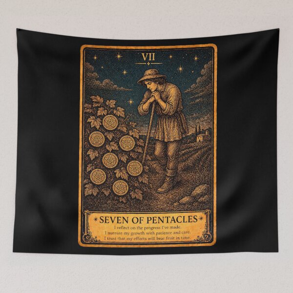 Item preview, Seven of Pentacles Tarot Card - Patience, Growth & Long-Term Success Art designed and sold by ArcanaAbsolute.