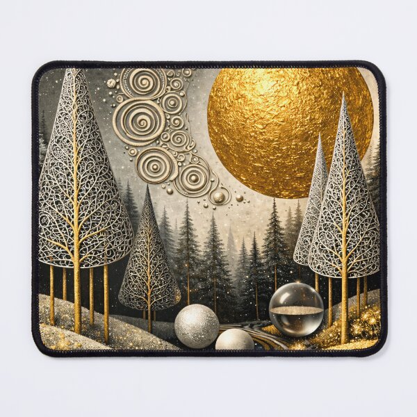 Item preview, Golden Moon and Filigree Trees – Surreal Luxury Forest Fantasy Art Print designed and sold by Kaleidoscope Print.