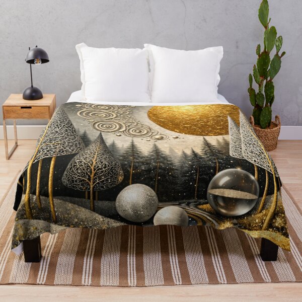 Item preview, Golden Moon and Filigree Trees – Surreal Luxury Forest Fantasy Art Print designed and sold by Kaleidoscope Print.