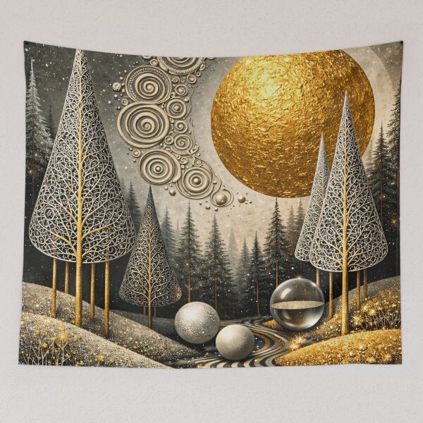 Item preview, Golden Moon and Filigree Trees – Surreal Luxury Forest Fantasy Art Print designed and sold by Kaleidoscope Print.