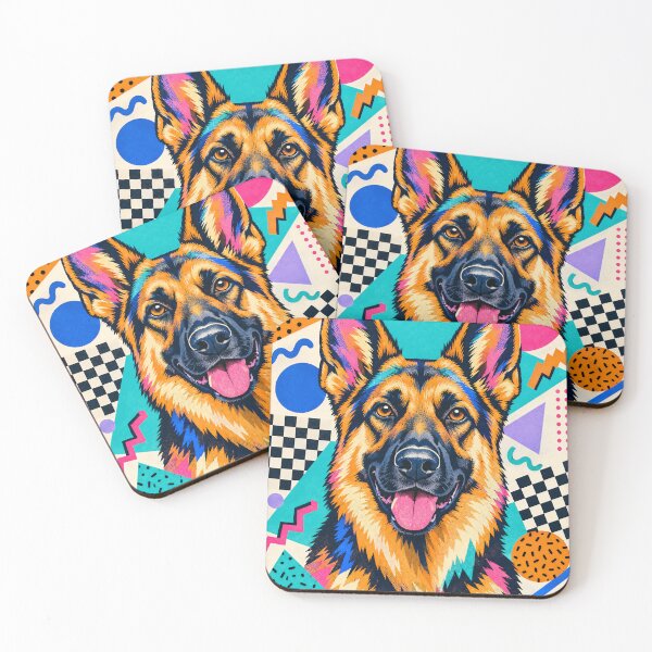 Item preview, 80s Memphis German Shepherd – Colorful Retro Dog Pop Art designed and sold by Jandedan.