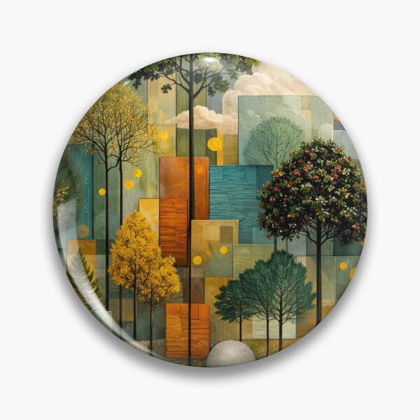Item preview, Golden Sun and Geometric Forest – Modern Abstract Botanical Landscape Art Print designed and sold by Kaleidoscope Print.