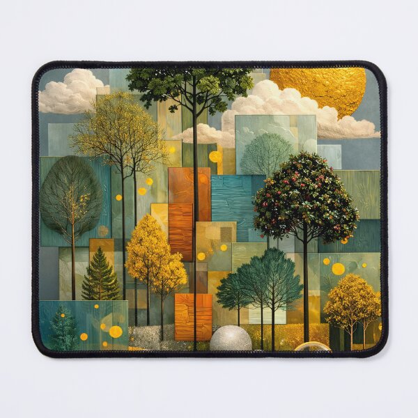 Item preview, Golden Sun and Geometric Forest – Modern Abstract Botanical Landscape Art Print designed and sold by Kaleidoscope Print.
