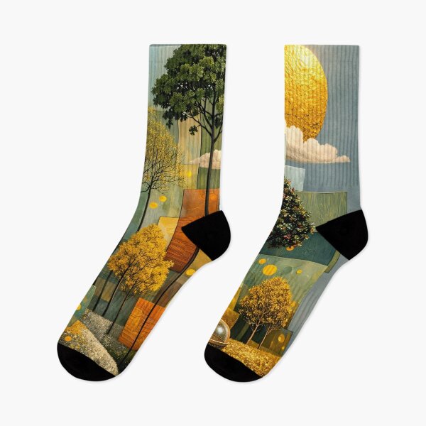 Item preview, Golden Sun and Geometric Forest – Modern Abstract Botanical Landscape Art Print designed and sold by Kaleidoscope Print.