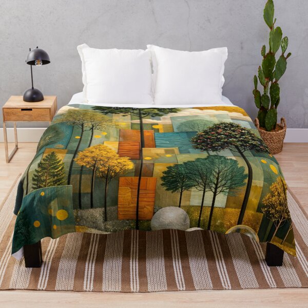 Item preview, Golden Sun and Geometric Forest – Modern Abstract Botanical Landscape Art Print designed and sold by Kaleidoscope Print.