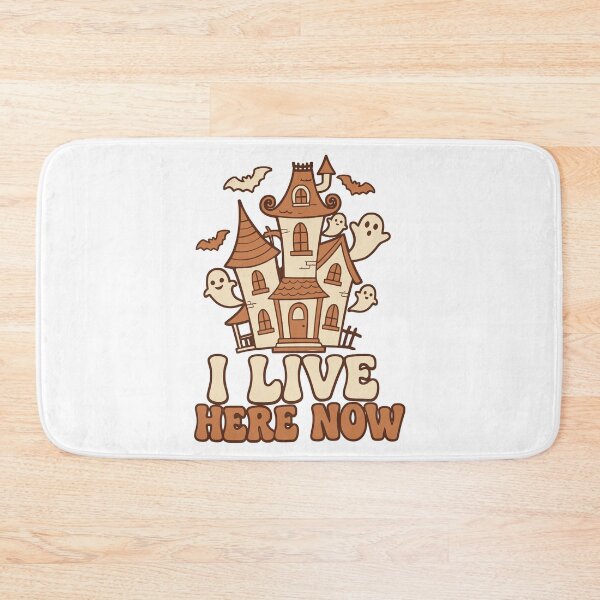 Item preview, I Live Here Now Funny Haunted House Cute Ghost Halloween Retro Spooky T shirt and Sticker Design designed and sold by Billium Halder.