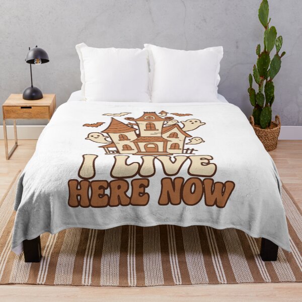 Item preview, I Live Here Now Funny Haunted House Cute Ghost Halloween Retro Spooky T shirt and Sticker Design designed and sold by Billium Halder.