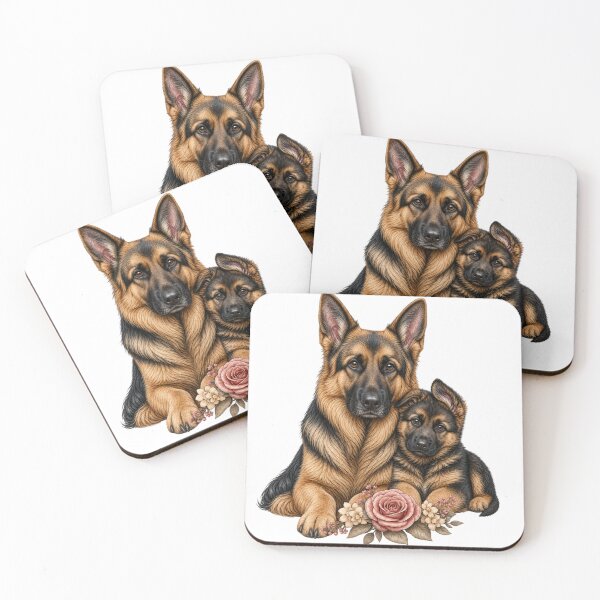 Item preview, A portrait of a German Shepherd and her puppy designed and sold by GoodPlaceToShop.