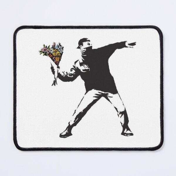 Item preview, Banksy Inspired Graffiti Art Featuring Anarchist Flower Thrower with Make Art Not War Message on Black Background designed and sold by richard143.