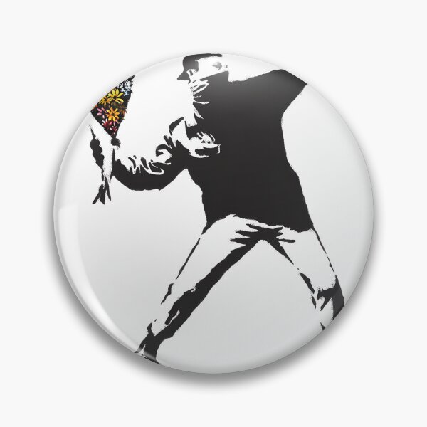 Item preview, Banksy Inspired Graffiti Art Featuring Anarchist Flower Thrower with Make Art Not War Message on Black Background designed and sold by richard143.