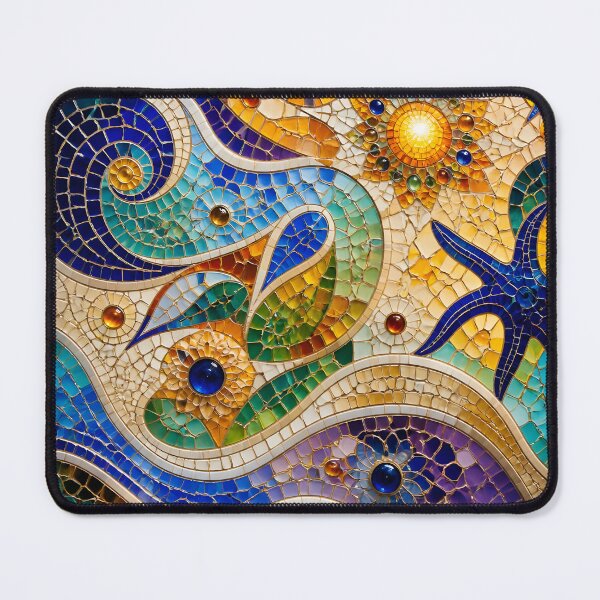 Item preview, Colorful Gaudi Inspired Nautical Mosaic Starfish Sun Waves Art Print designed and sold by GrinGalore.