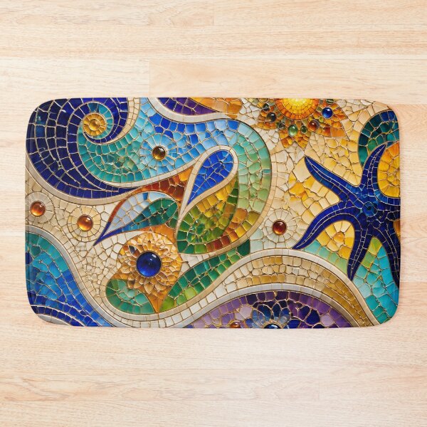 Item preview, Colorful Gaudi Inspired Nautical Mosaic Starfish Sun Waves Art Print designed and sold by GrinGalore.