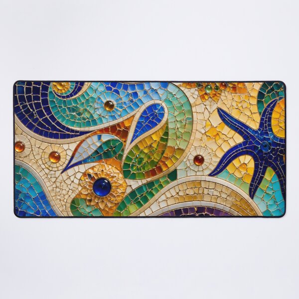 Item preview, Colorful Gaudi Inspired Nautical Mosaic Starfish Sun Waves Art Print designed and sold by GrinGalore.