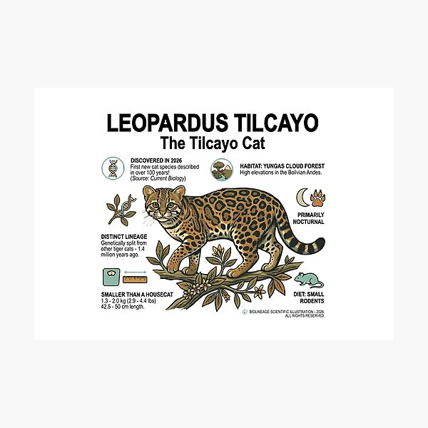 Item preview, Leopardus Tilcayo - The Tilcayo Cat Educational Scientific Illustration Art designed and sold by artworkathome.