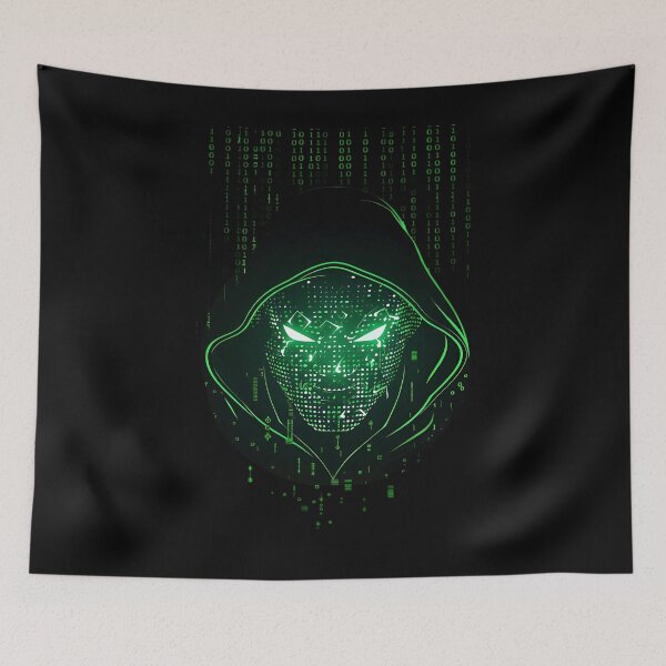 Item preview, Cyber Hacker Matrix Hooded Mask - Glowing Green Code Art designed and sold by Dakson Design - Fantasy Art.