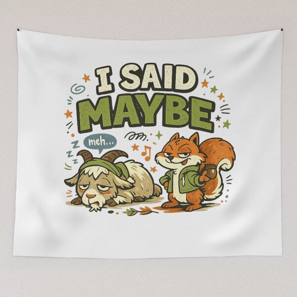 Item preview, I Said Maybe Funny Goat and Fox Sarcastic Retro Animal Humor Art Design designed and sold by inkoutninja.