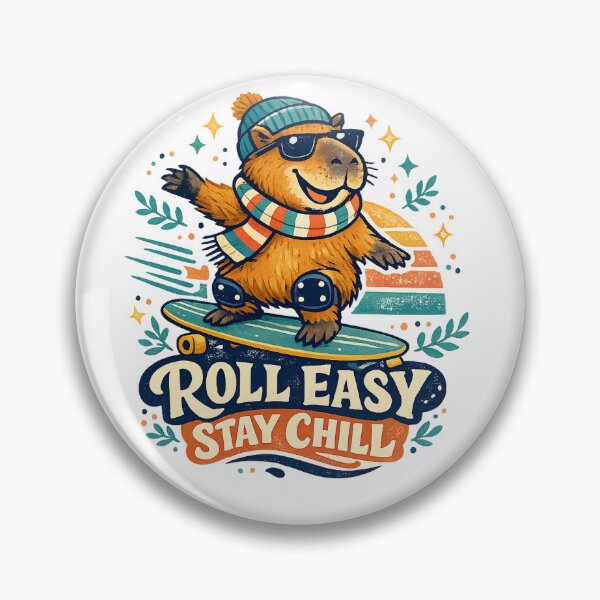 Item preview, Roll Easy Stay Chill Capybara Skateboard Retro Skater Art Design designed and sold by inkoutninja.