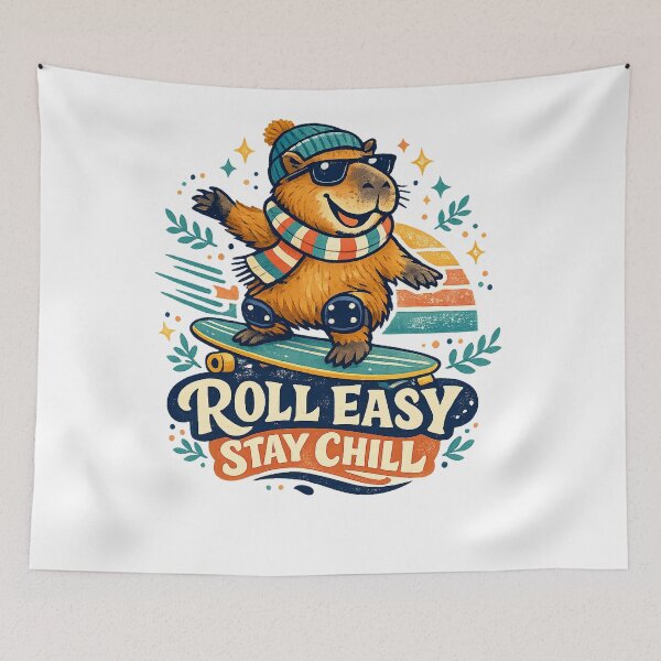 Item preview, Roll Easy Stay Chill Capybara Skateboard Retro Skater Art Design designed and sold by inkoutninja.