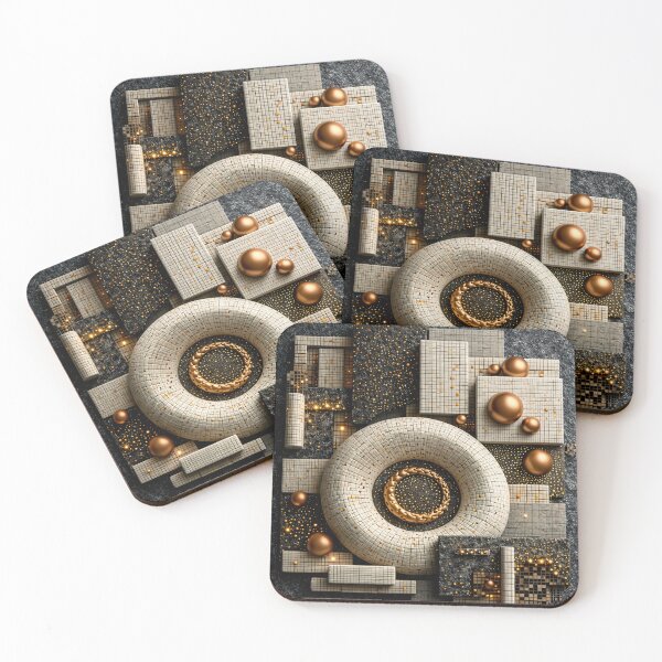 Item preview, Gold and Ivory Geometric Abstract – Luxury Modern 3D Mosaic Art Print designed and sold by Kaleidoscope Print.