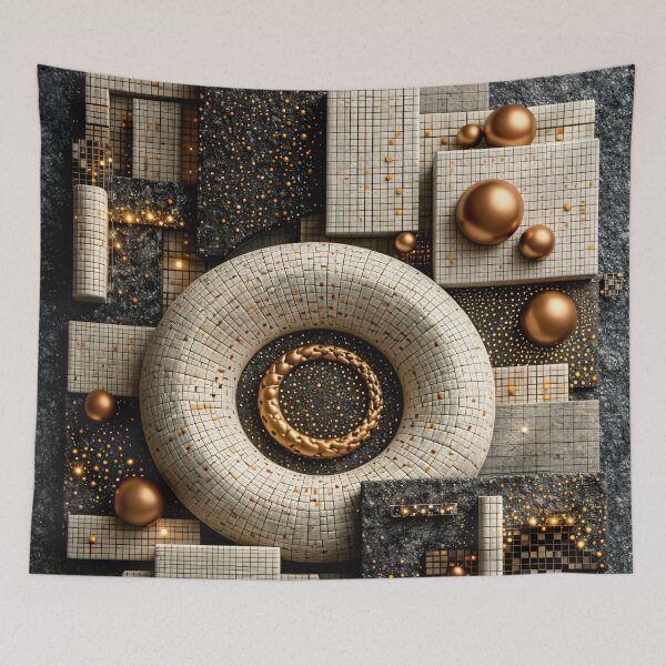 Item preview, Gold and Ivory Geometric Abstract – Luxury Modern 3D Mosaic Art Print designed and sold by Kaleidoscope Print.